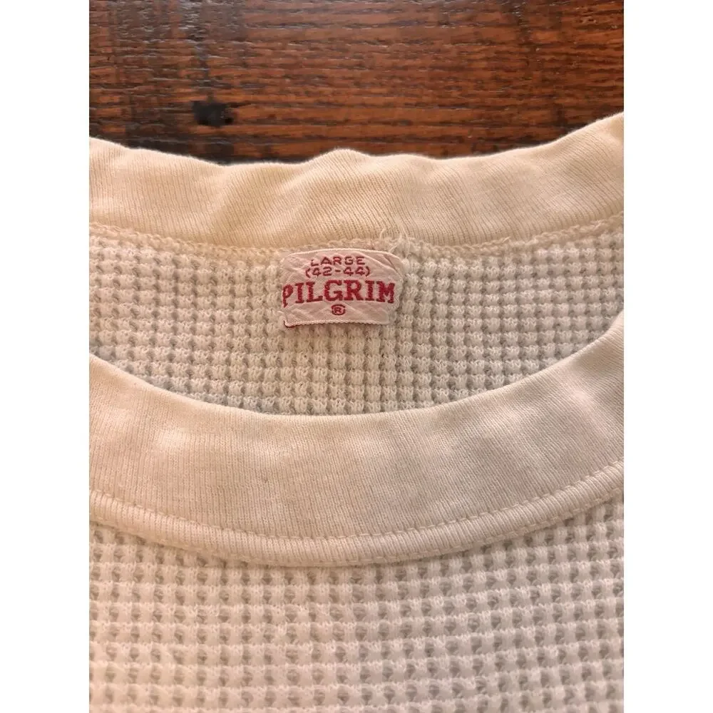 Vintage 40s 50s Pilgrim Mens L Blank Thermal Waffle Knit Long Sleeve T-Shirt USA